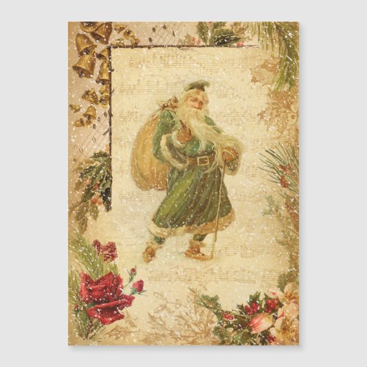 Weihnachten im Schnee mit Rose und Musik Magnetkarte (Vorderseite)