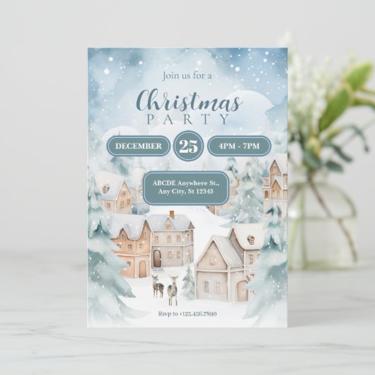 Weihnachten im Schneedorf Einladung (Stehend Vorderseite)