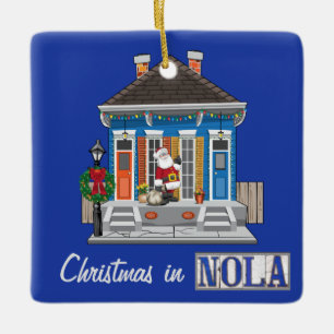 Weihnachten im Shotgun House in New Orleans Keramikornament