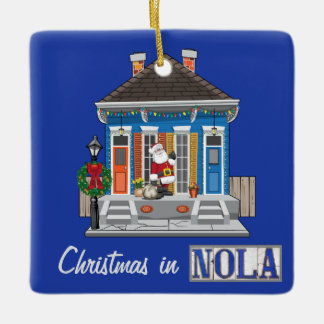 Weihnachten im Shotgun House in New Orleans Keramikornament