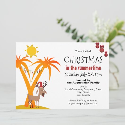 Weihnachten im Sommer-Party Einladung (Stehend Vorderseite)