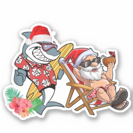 Weihnachten im Sommer Santa Shark Hawaiian Surfen Aufkleber (Vorderseite)