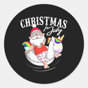 Weihnachten im Sommer T-Shirt mit Santa Claus auf Runder Aufkleber