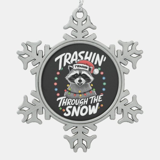 Weihnachten im sonnenverwöhnten Raccoon Schneeflocken Zinn-Ornament (Vorderseite)