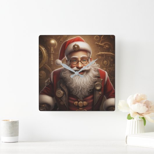 Weihnachten im Steampunker Quadratische Wanduhr (Zuhause)