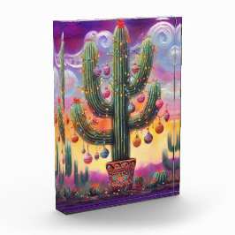 Weihnachten im Südwesten der Wüste Saguaro Fotoblock