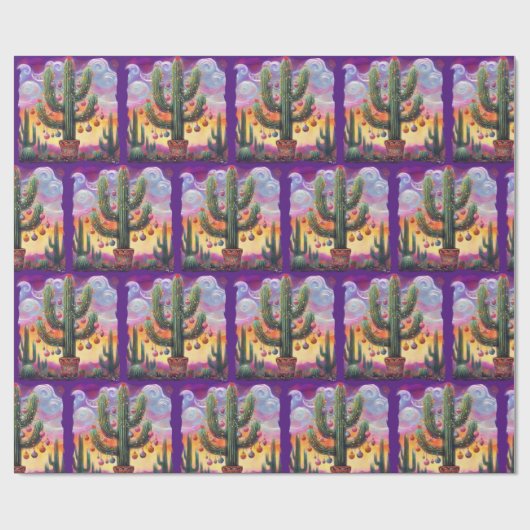 Weihnachten im Südwesten der Wüste Saguaro Geschenkpapier (Flach)