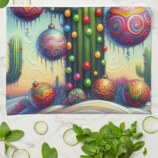 Weihnachten im Südwesten der Wüste Saguaro Geschirrtuch (Gefaltet)