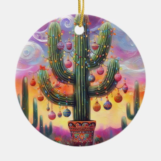 Weihnachten im Südwesten der Wüste Saguaro Keramik Ornament (Vorne)