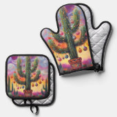 Weihnachten im Südwesten der Wüste Saguaro Ofenhandschuh & Topflappen-Set (Vorderseite/Rückseite)