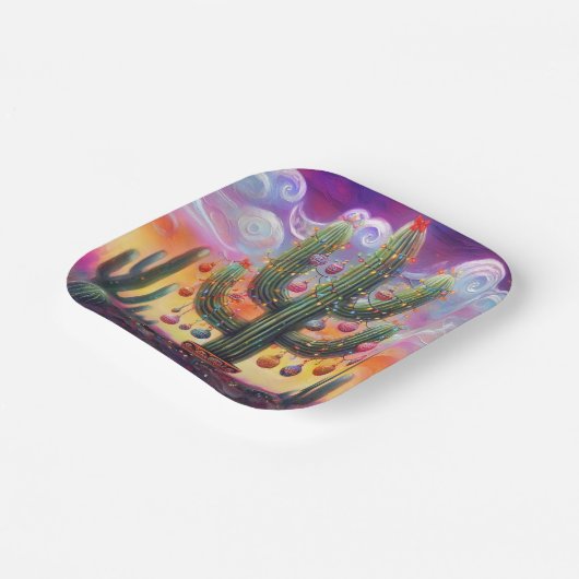 Weihnachten im Südwesten der Wüste Saguaro Pappteller (Gewinkelt)