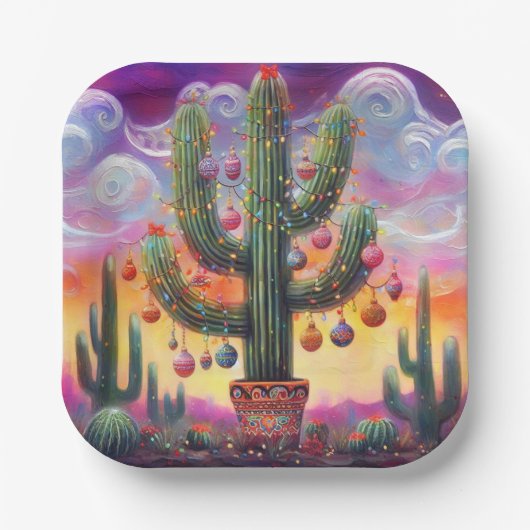Weihnachten im Südwesten der Wüste Saguaro Pappteller (Vorderseite)