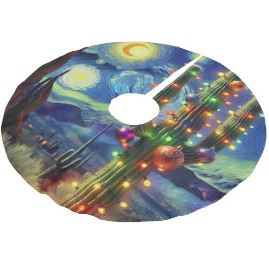 Weihnachten im Südwesten der Wüste Saguaro Polyester Weihnachtsbaumdecke (Schrägansicht)