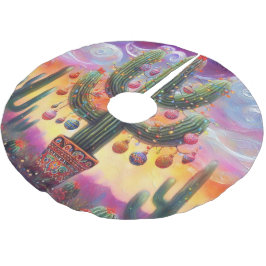 Weihnachten im Südwesten der Wüste Saguaro Polyester Weihnachtsbaumdecke