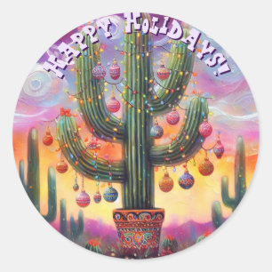 Weihnachten im Südwesten der Wüste Saguaro Runder Aufkleber