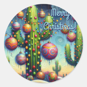 Weihnachten im Südwesten der Wüste Saguaro Runder Aufkleber