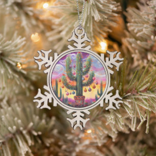 Weihnachten im Südwesten der Wüste Saguaro Schneeflocken Zinn-Ornament