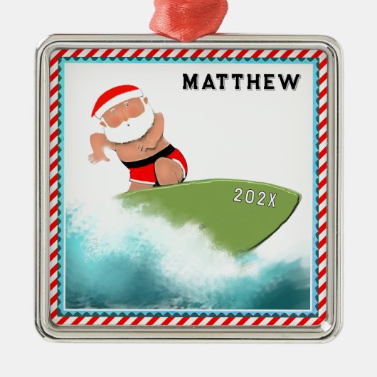 Weihnachten im Surfen 2023 Sammelbar Silbernes Ornament (Vorne)