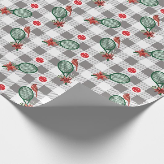 Weihnachten im Tennis, grau - weißes Büffel karier Geschenkpapier (Ecke)