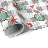 Weihnachten im Tennis, grau - weißes Büffel karier Geschenkpapier (Rolleneckpunkt)