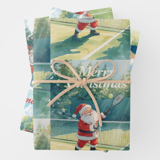 Weihnachten im Tennis mit dem Weihnachtsmann auf d Geschenkpapier Set (Beispiel)
