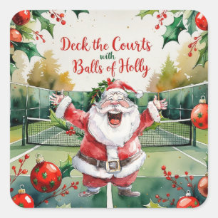 Weihnachten im Tennis mit dem Weihnachtsmann auf d Quadratischer Aufkleber