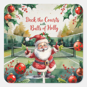 Weihnachten im Tennis mit dem Weihnachtsmann auf d Quadratischer Aufkleber