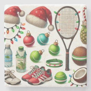 Weihnachten im Tennis mit Schlägerei und Weihnacht Steinuntersetzer