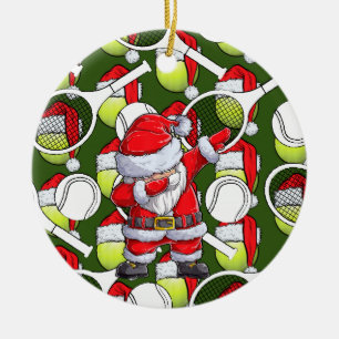 Weihnachten im Tennis mit Weihnachtsmann und Schlä Keramik Ornament