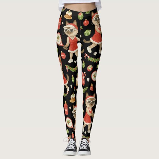 Weihnachten im Tennis zum Thema für Cat-Liebhaber Leggings (Vorderseite)