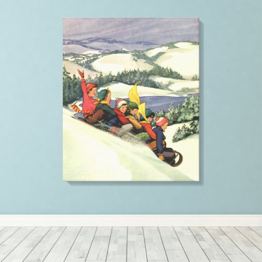 Weihnachten im Tessin, Kinder Rodelbahn mit Aussic Leinwanddruck (Insitu (Holzboden))