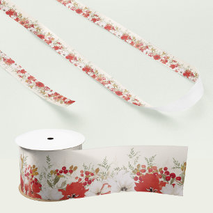 Weihnachten im Überfluss elegantes rotes botanisch Satinband