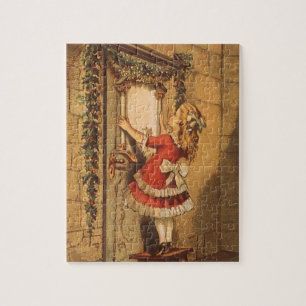 Weihnachten im viktorianischen Stil: Mädchen hängt Puzzle
