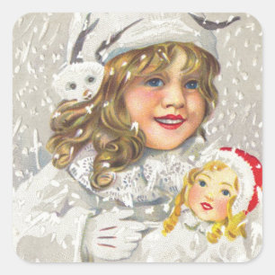 Weihnachten im viktorianischen Stil - Mädchen mit Quadratischer Aufkleber