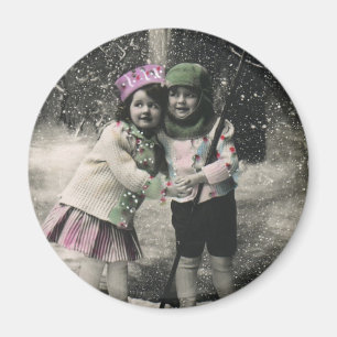 Weihnachten im Vintage-Stil, beste Freunde auf Ski Magnet