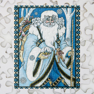 Weihnachten im Vintage-Stil, blauer Weihnachtsmann Puzzle