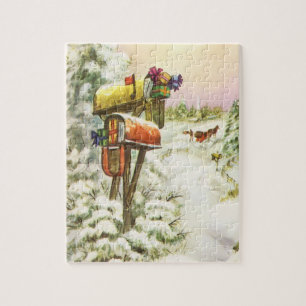 Weihnachten im Vintage-Stil, Briefkästen in Winter Puzzle
