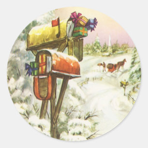 Weihnachten im Vintage-Stil, Briefkästen in Winter Runder Aufkleber