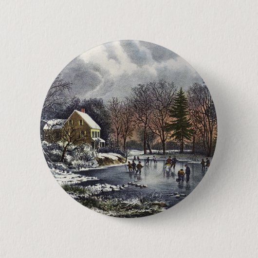 Weihnachten im Vintage-Stil, Eisläufer auf dem Tei Button (Vorderseite)
