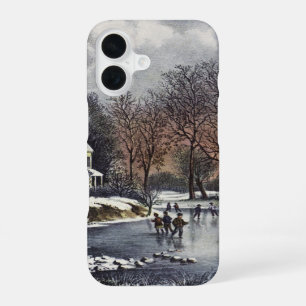 Weihnachten im Vintage-Stil, Eisläufer auf einem T iPhone 16 Hülle