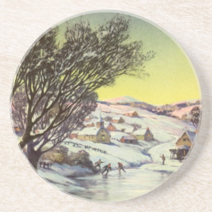 Weihnachten im Vintage-Stil, Eisläufer auf einem z Untersetzer