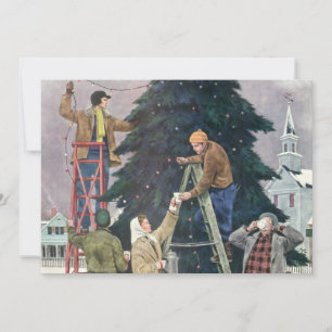 Weihnachten im Vintage-Stil, Familie beim Aufhänge