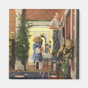 Weihnachten im Vintage-Stil, Familie beim Schmücke Magnet