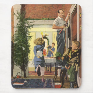Weihnachten im Vintage-Stil, Familie beim Schmücke Mousepad