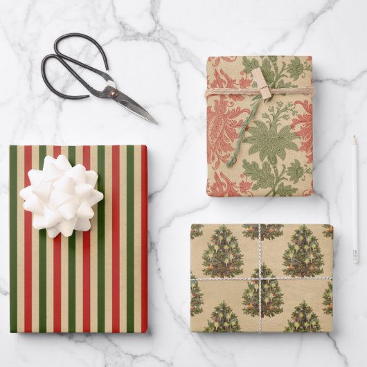 Weihnachten im Vintage-Stil Geschenkpapier Set (Vorderseite)