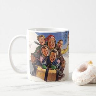 Weihnachten im Vintage-Stil, glückliche Familie be Kaffeetasse
