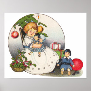 Weihnachten im Vintage-Stil, glückliches Mädchen s Poster