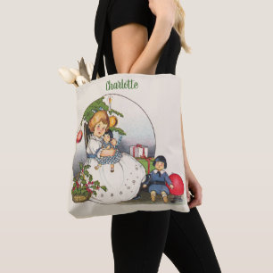 Weihnachten im Vintage-Stil, glückliches Mädchen s Tasche