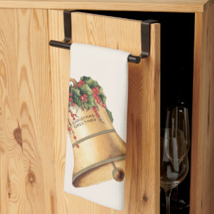 Weihnachten im Vintage-Stil Goldene Glocken, Frohe Geschirrtuch