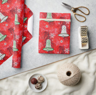 Weihnachten im Vintage-Stil: Grüne Glocken und Sch Geschenkpapier